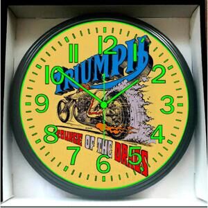 Triumph Drag Race Motorcycle Glow In The Dark Wall Clock New!
